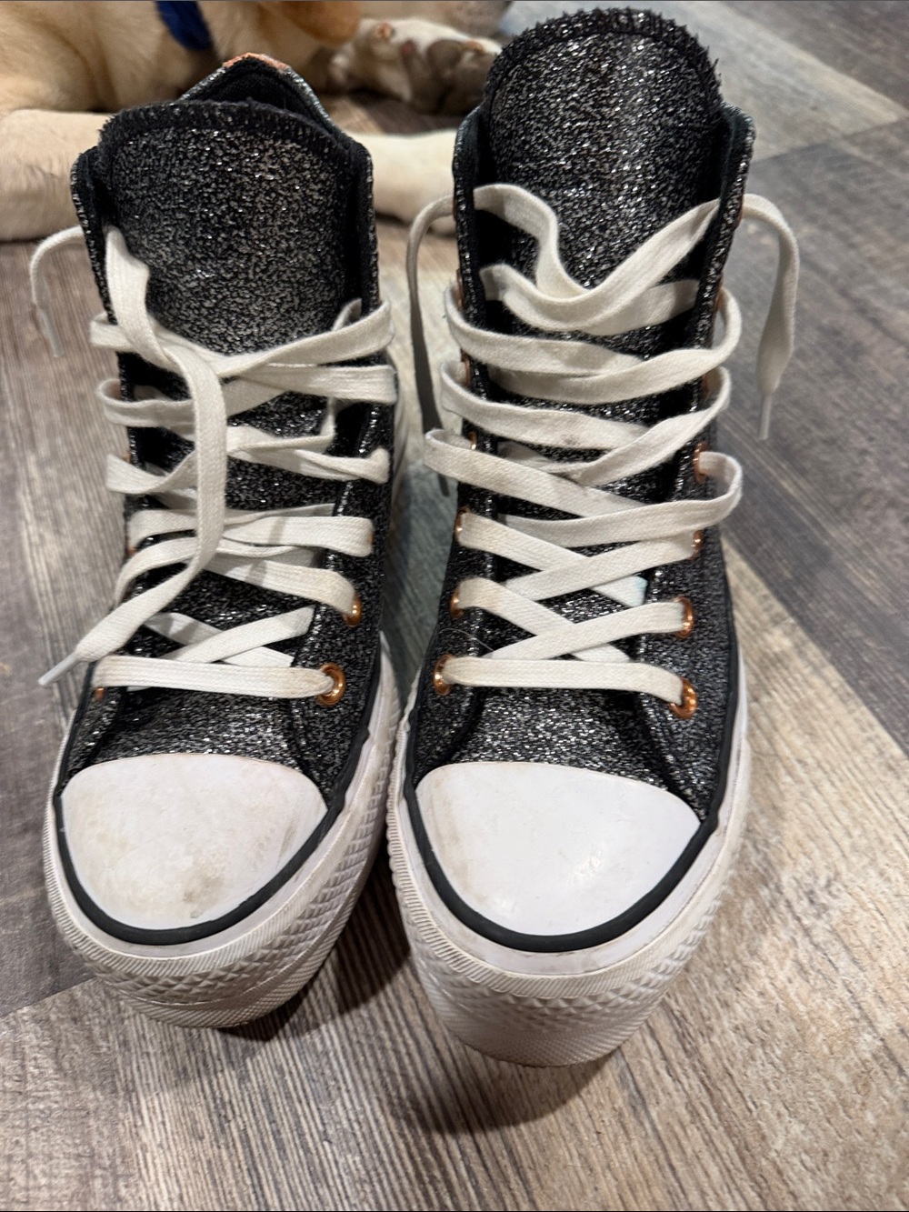 Converse Black Glitter High-Top Platform Sneakers with White Laces